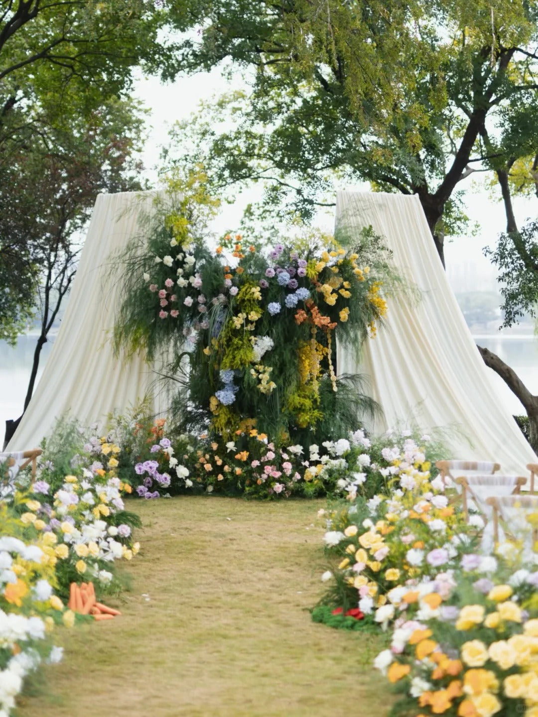 Lakeside Garden Wedding Inspiration: A Romantic Floral Waterfall Beside the Water