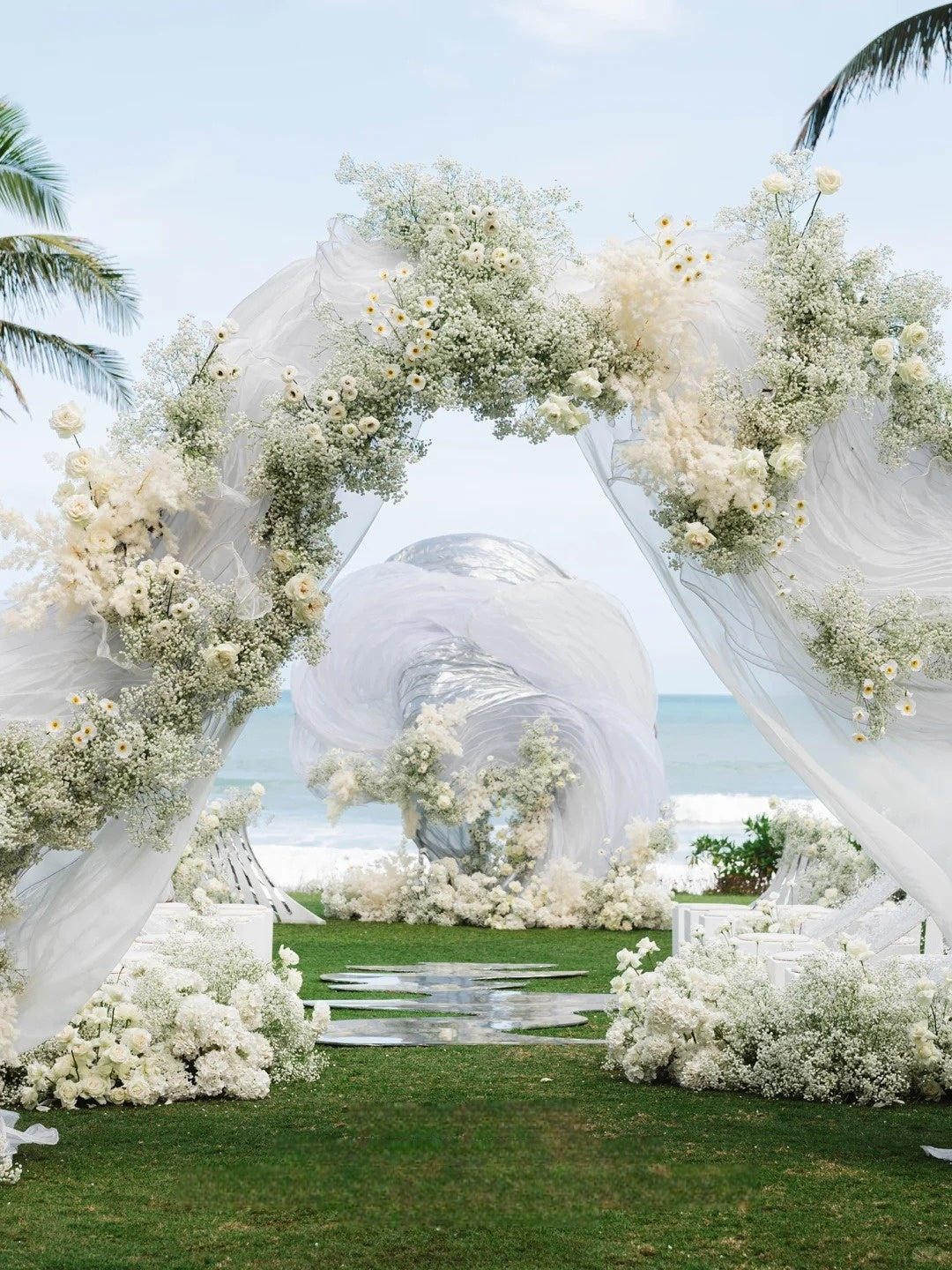 White Cloud Seaside Wedding Inspiration with Sculptural Floral Design