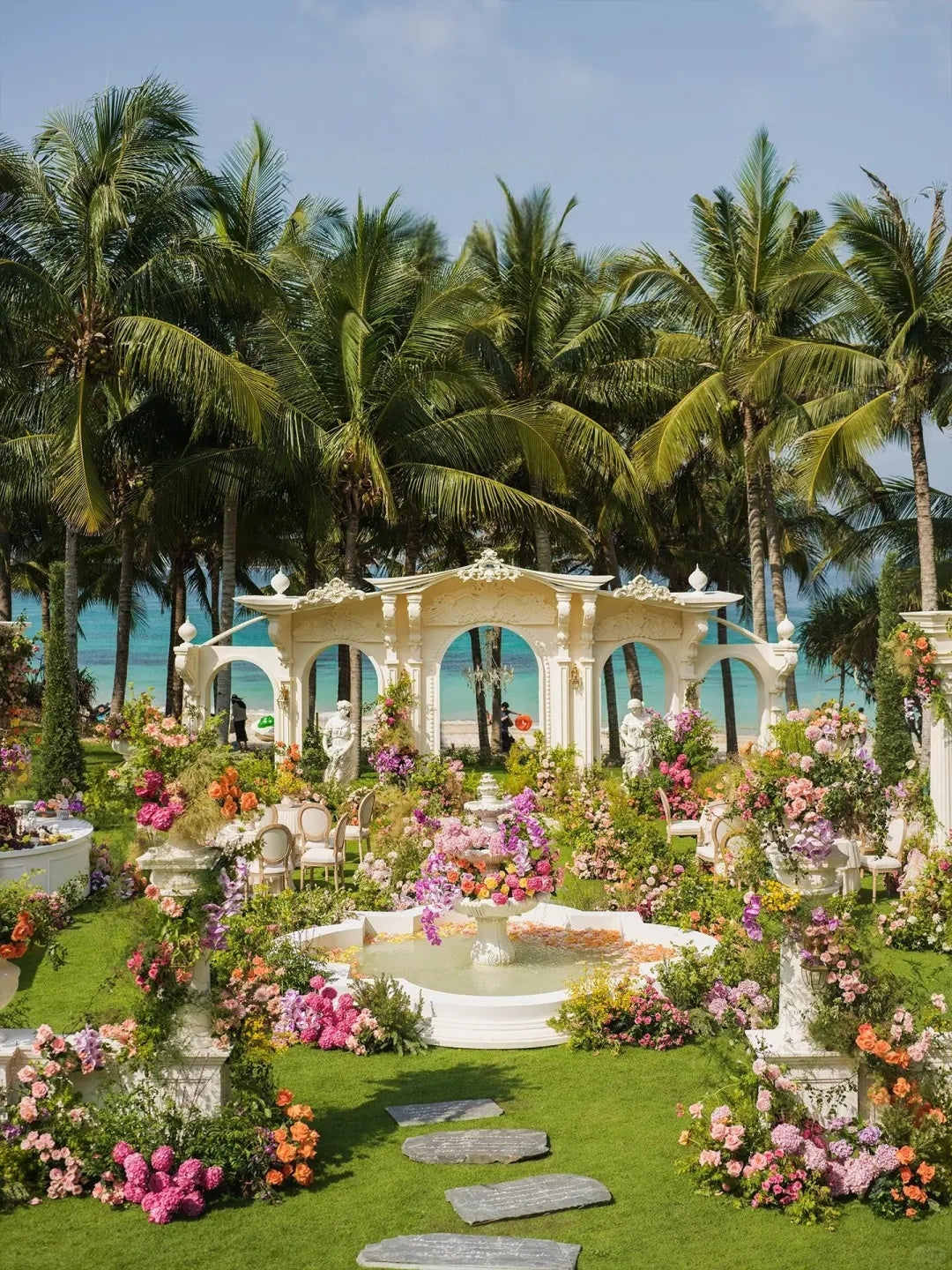 🌴 French Garden Wedding Inspiration with Colorful Florals, Ocean Views and European Courtyard Styling