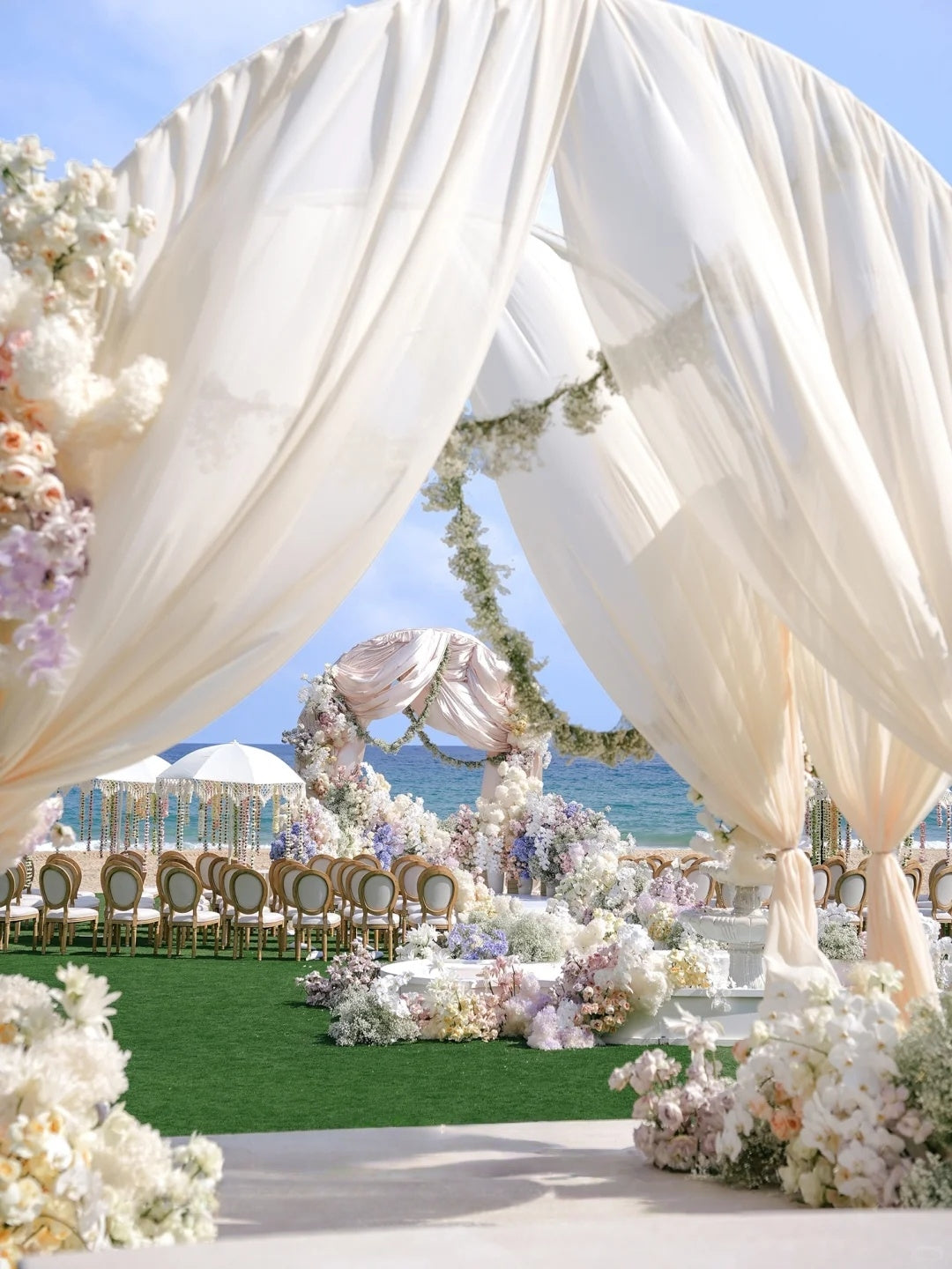 Oceanfront French Garden Wedding Inspiration: A Romantic White Floral Ceremony by the Sea