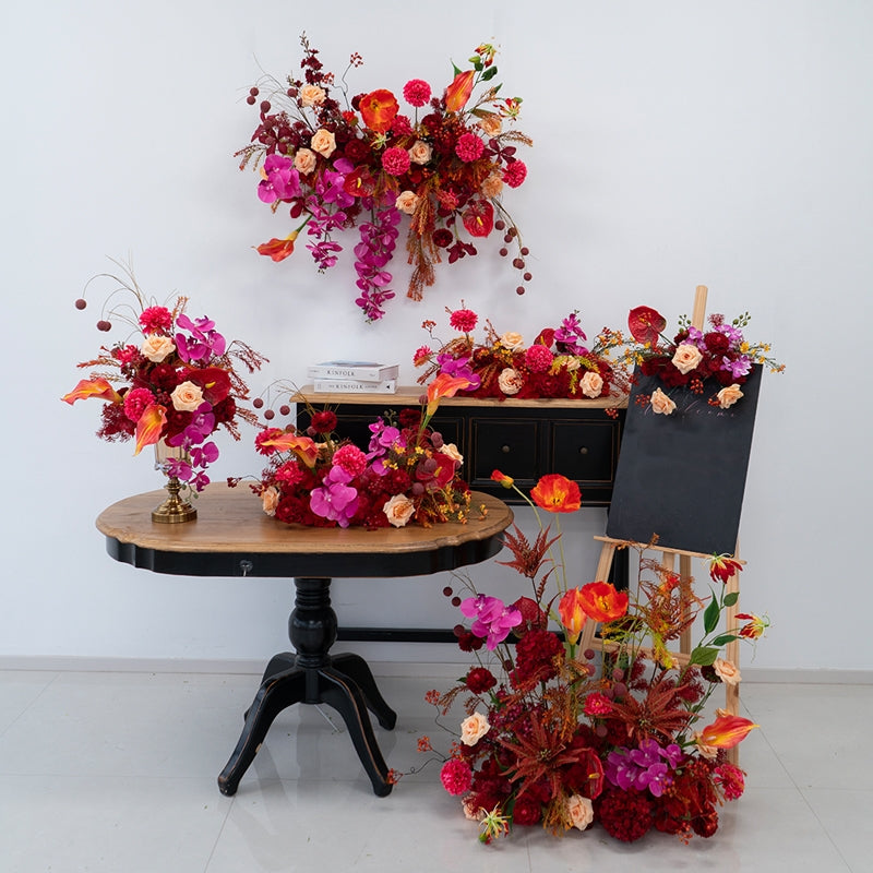 Valar Flower Luxury Artificial Wedding Flower Set – Red & Orange Floral Decoration for Reception, Party Backdrop & Centerpieces FA-303