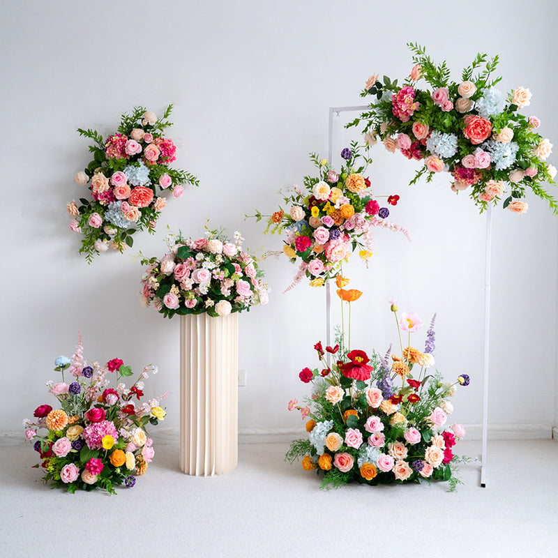 Buntes Kunstblumen-Set – Freistehende Kunstblumeninstallation für Hochzeits- und Eventdekoration FA-243