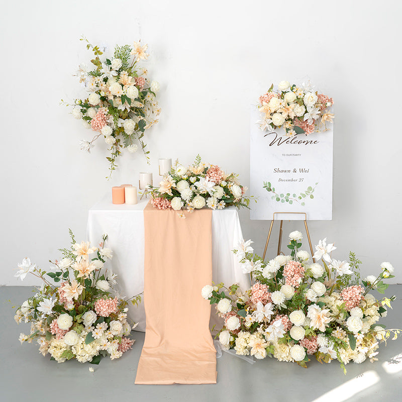Peach and White Faux Flower Arrangement – Romantic Event Table & Sign Styling Set FA-263