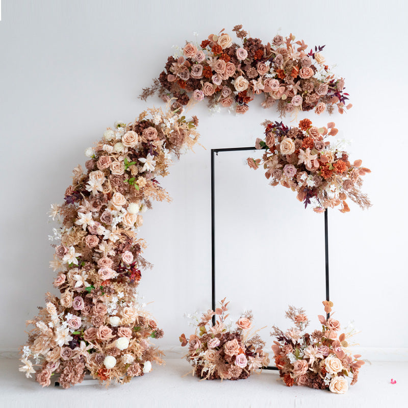 Rustic Terracotta and Blush Floral Wedding Horn Arch, Artificial Flower Arrangement, Boho Ceremony Backdrop & Event Decor VA-317