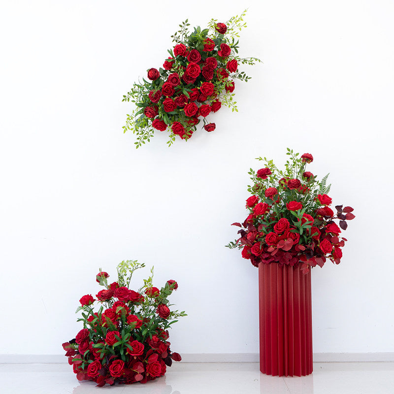 Valar Flower Classic Red Rose Faux Floral Arrangement Set for Wedding & Event Decor FA-318