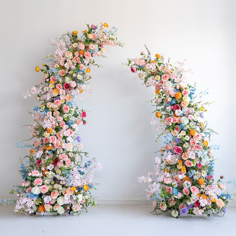 Valar Spring Pastel Horn Arch, Artificial Floral Backdrop, Whimsical Wedding Ceremony Decor, Vibrant Event Photography Prop VA-345
