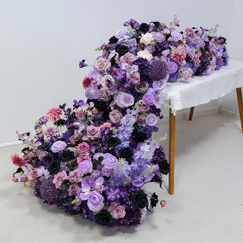 Camino de mesa floral en púrpura y lavanda para bodas, arreglo de flores artificiales, decoración para recepción y exhibición de eventos FA-225