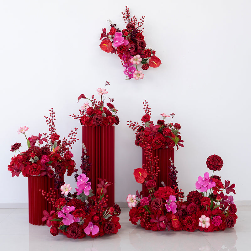 Valar Flower Luxury Red Artificial Flower Arrangement Kit for Wedding Ceremony, Reception & Event Styling FA-302