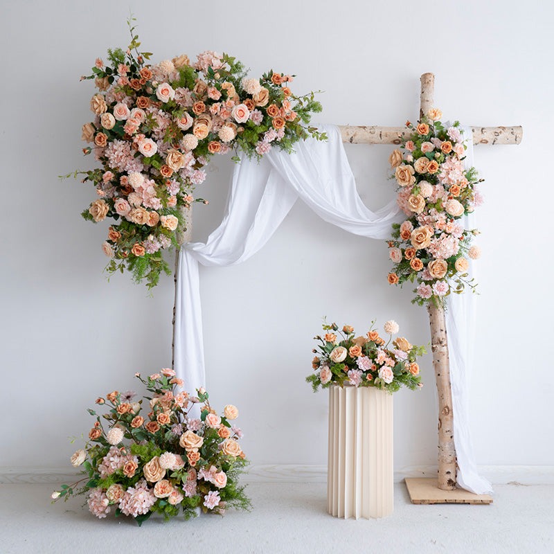 Champagne Beige Artificial Flower Arch – Romantic Wedding Backdrop for Outdoor or Indoor Ceremonies FA-249