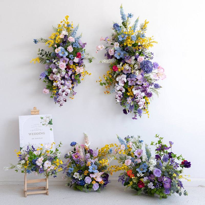 Colorful Spring Artificial Flower Set – Welcome Area Floral Display in Purple, Yellow, and Blue Tones FA-250