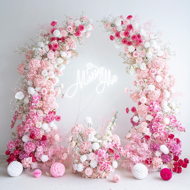 Valar Romantic Pink Horn Arch, Artificial Floral Backdrop, Proposal & Wedding Ceremony Decor, Elegant Event Photography Prop VA-341