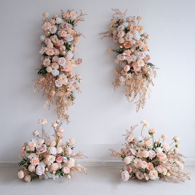 Champagne Gold Artificial Flower Set – Elegant Faux Floral Decor for Wedding Welcome Area and Photo Backdrop FA-252