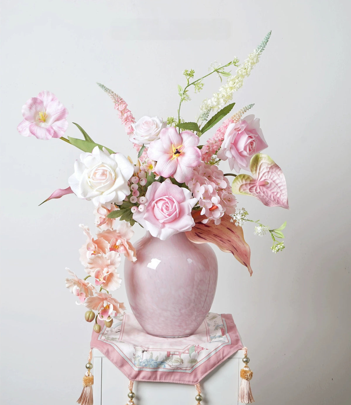 ValarFlower Soft Pink Artificial Flower Arrangement, Romantic Rose Orchid Floral Decor for Wedding and Home VB-302