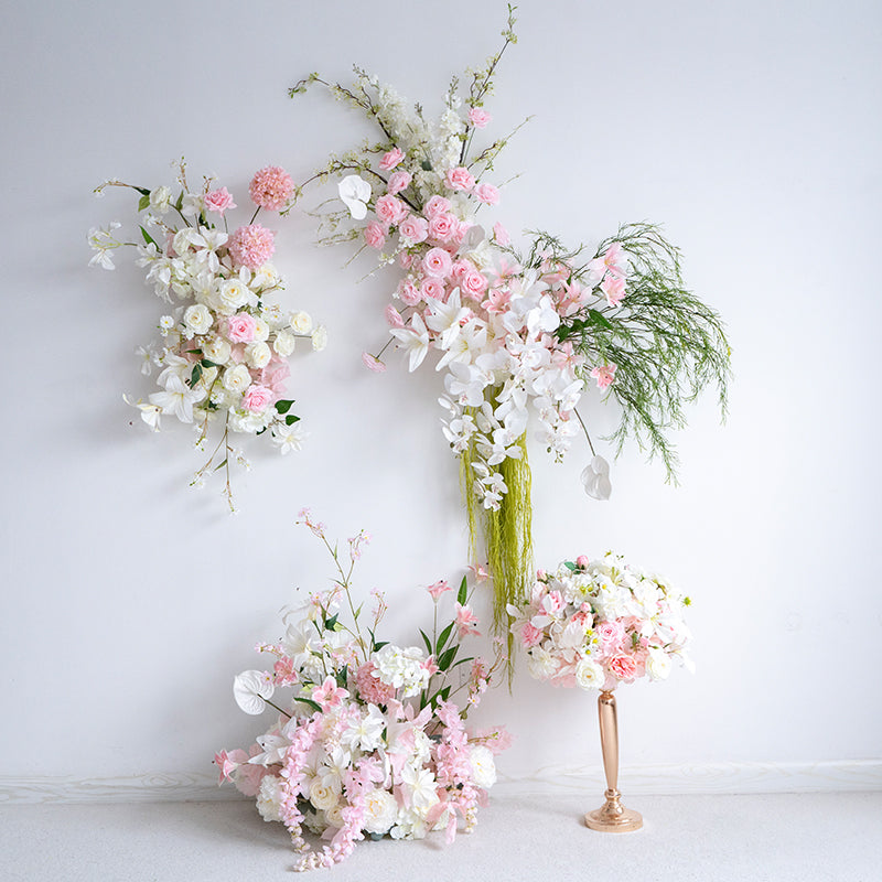Blush Pink and White Artificial Flower Decor Set – Elegant Faux Floral Arrangement for Wedding or Event Welcome Area FA-246