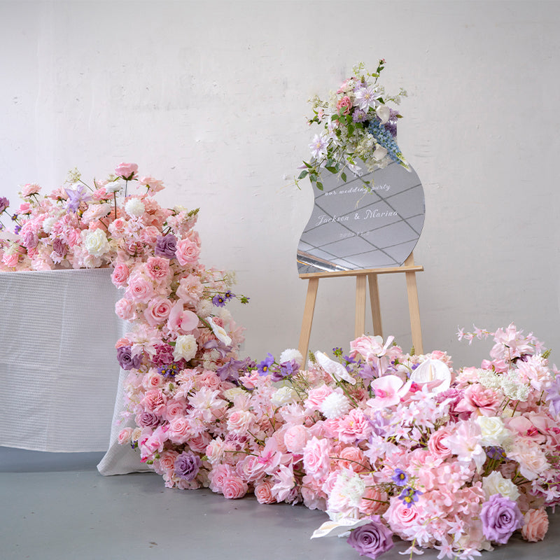 Decoración de boda floral elegante en rosa y lavanda, arreglo de flores artificiales, camino de mesa para recepción FA-219