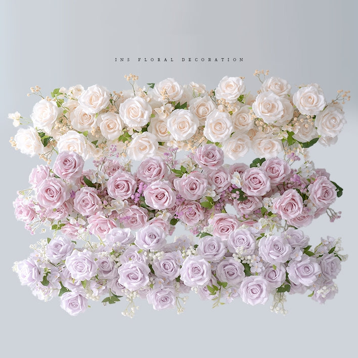 Romantic Rose Table Runner, Artificial Flower Arrangement for Elegant Wedding Tablescape FA-239