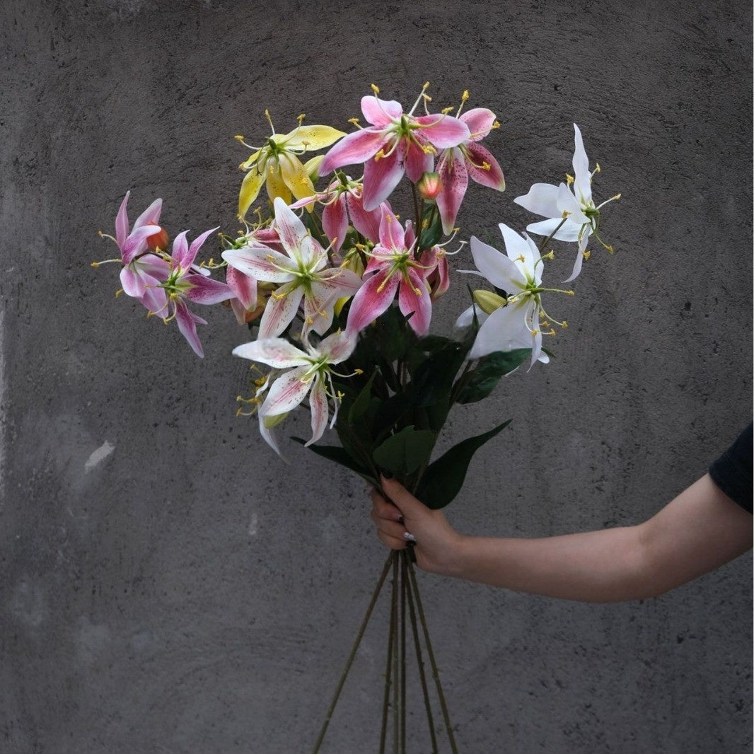 Artificial Fire Lily Stems by Valar Flower – 3-Head 3D Touch Realistic Gloriosa for Bouquets or Centerpieces FS-1069