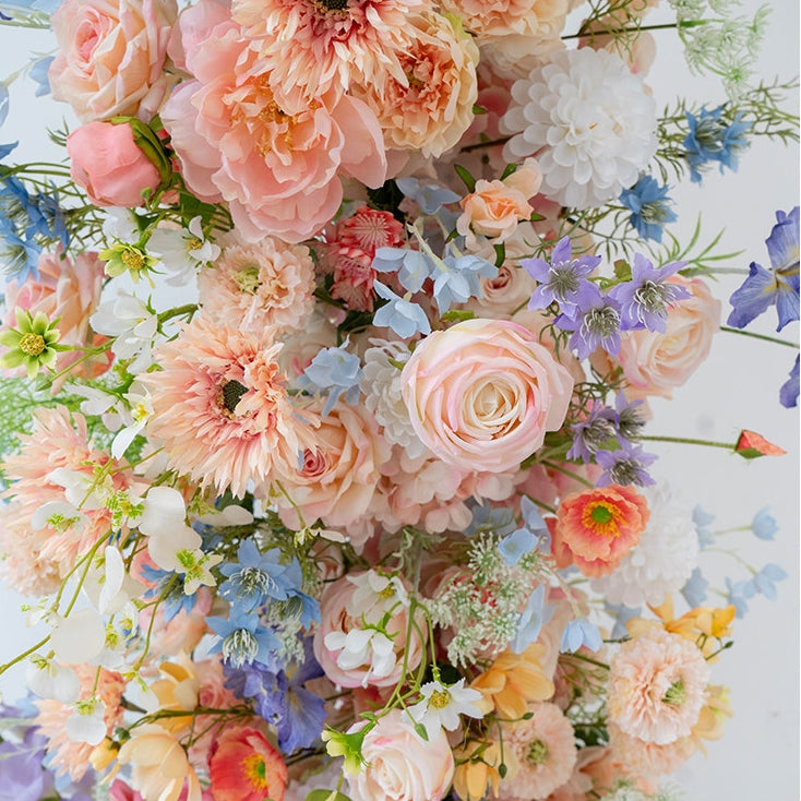 ValarFlower Luxury Peach Pink Floral Arch Pair Wedding Ceremony Entrance Backdrop, Romantic Garden Aisle Flower Installation for Outdoor Engagement & Event Decor VA-407