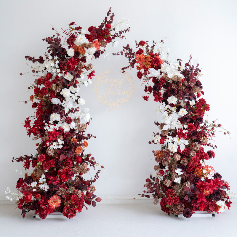 Valar Burgundy & White Horn Arch, Artificial Floral Backdrop, Vintage Wedding Ceremony Decor, Elegant Event Photography Prop VA-337