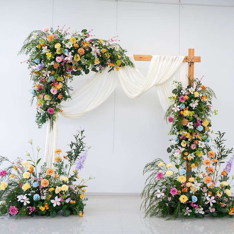 Arco Clásico de Flores Artificiales Blancas con Vegetación – Fondo para Bodas para Uso Interior y Exterior FA-261