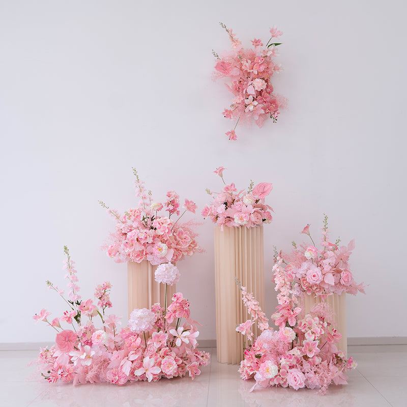 Pfirsich-weißes Kunstblumenarrangement – Romantisches Event-Tisch- und Schild-Styling-Set FA-263