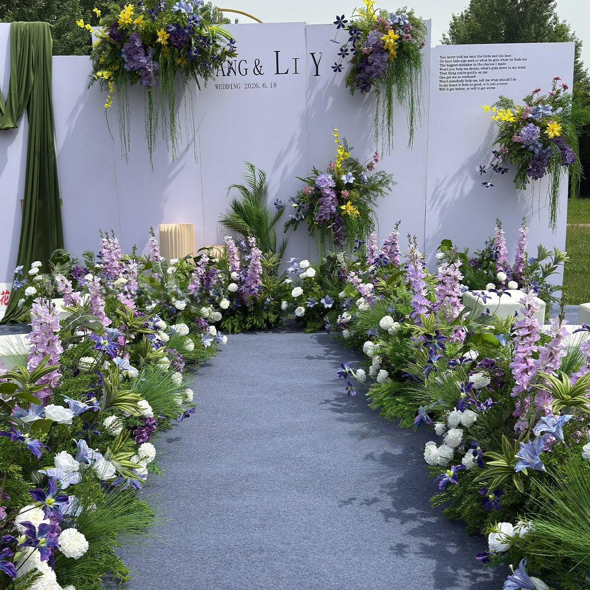 Valar Flower Enchanted Woodland Purple Clematis Aisle Floral Runner — Artificial Wedding Ceremony & Pathway Decor WF-112