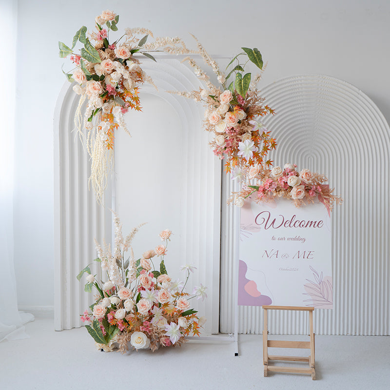 Champagne Floral Arch and Centerpieces, Artificial Wedding Backdrop, Engagement Party Decor, Event Signage FA-206
