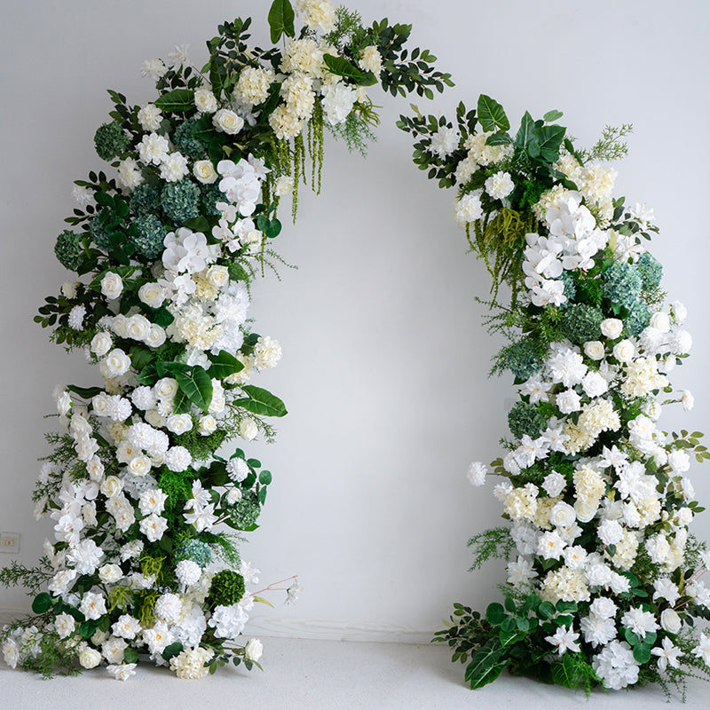 Arco de Cuerno Botánico con Rosas Blancas – Estructura de Flores Artificiales para Bodas en Jardín y Sesiones de Fotos VA-365