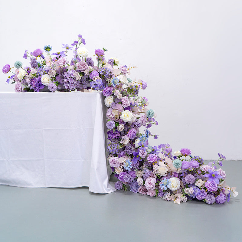 Camino de mesa de boda floral en lavanda y púrpura, arreglo de flores artificiales, decoración para recepción y exhibición de eventos FA-218