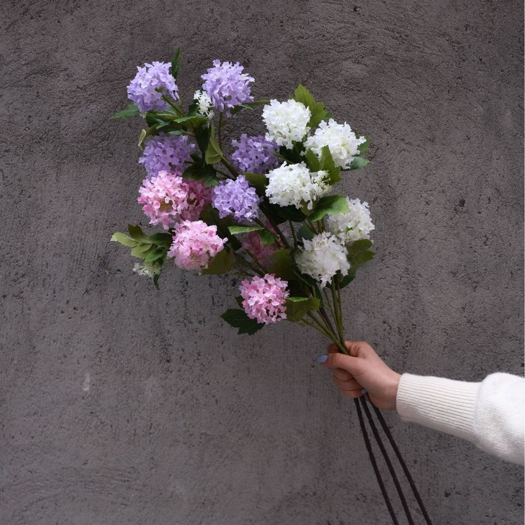 Valar Flower Artificial Snowball Hydrangea – Lifelike Multi-Headed Viburnum Stem for Wedding Arrangements FS-1056