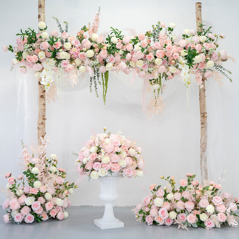 Romantic Pink and White Floral Wedding Arch, Artificial Flower Arrangement, Ceremony Backdrop & Reception Decor FA-209