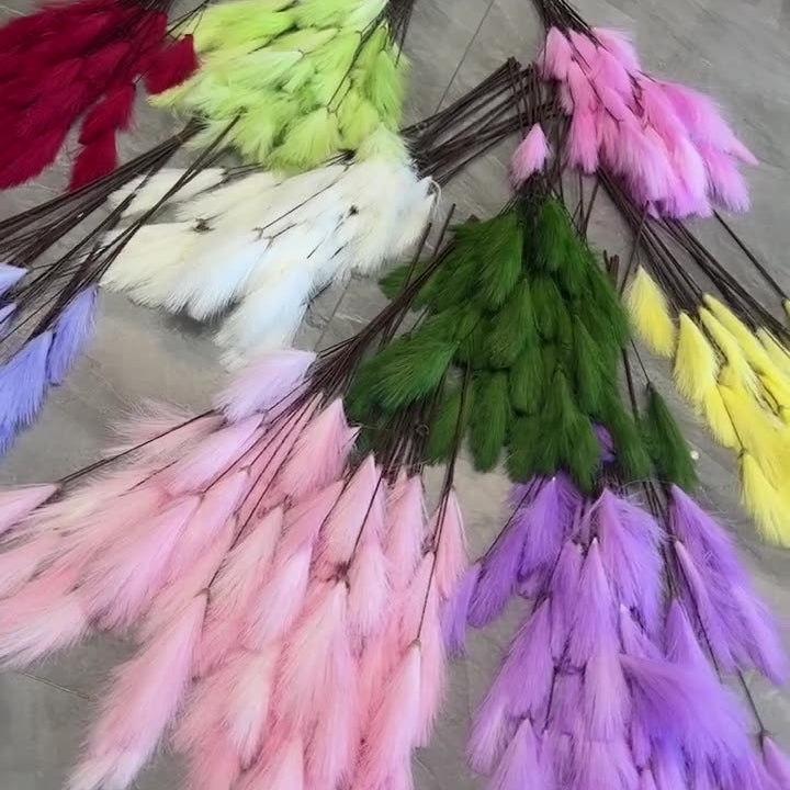 Valar Flower Dopamine Decor Bunny Tails – 5-Head Faux Feather Grass for Vases, Boho & Pastel Interiors FS-1071
