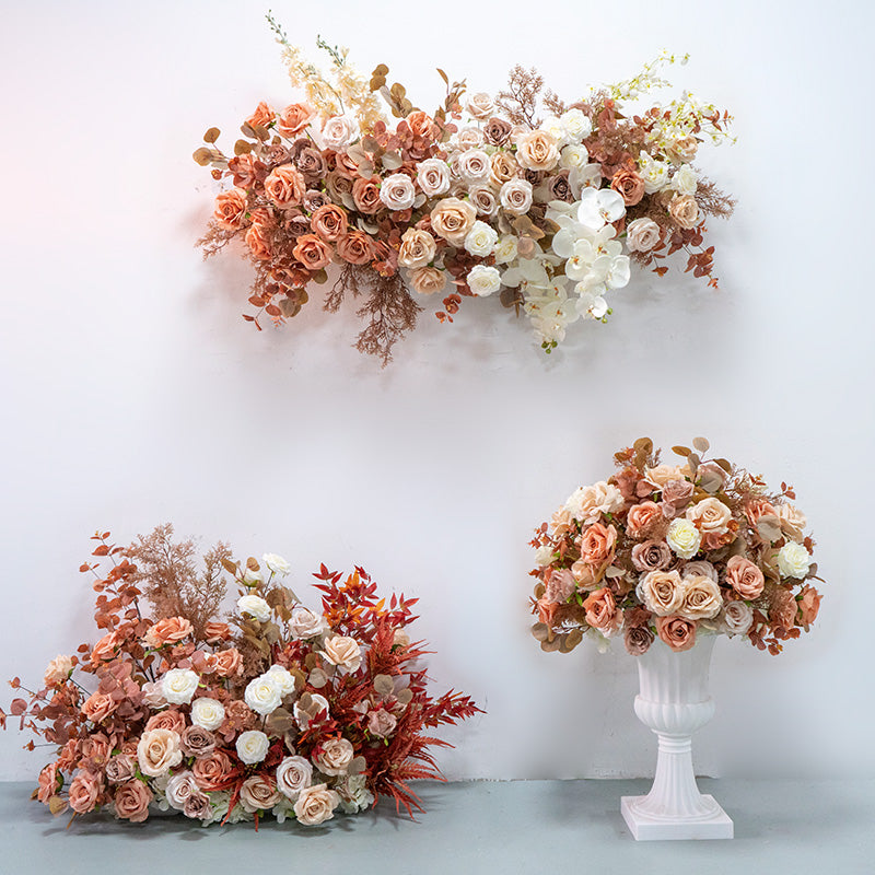 Rust Rose Artificial Flower Decor – Boho Fall Wedding Welcome & Centerpiece Arrangement FA-259