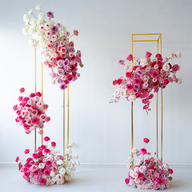 Arreglo de Flores Artificiales en Degradado Rosa – Instalación de Rosas de Lujo para Decoración de Fondo en Fiesta o Evento FA-257