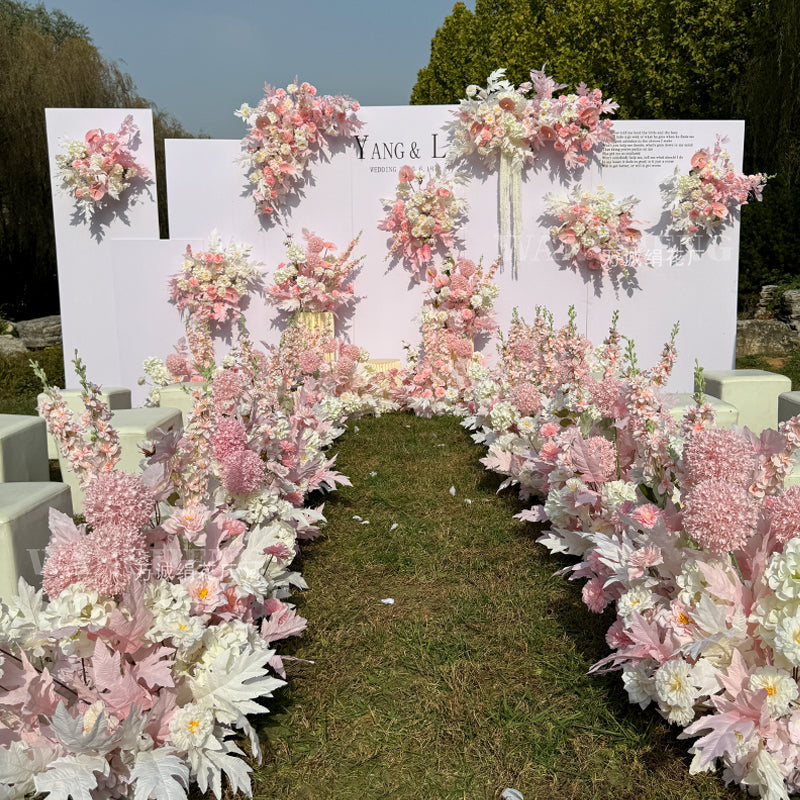 Valar Flower Blush Eucalyptus Wedding Aisle Floral Runner — Artificial