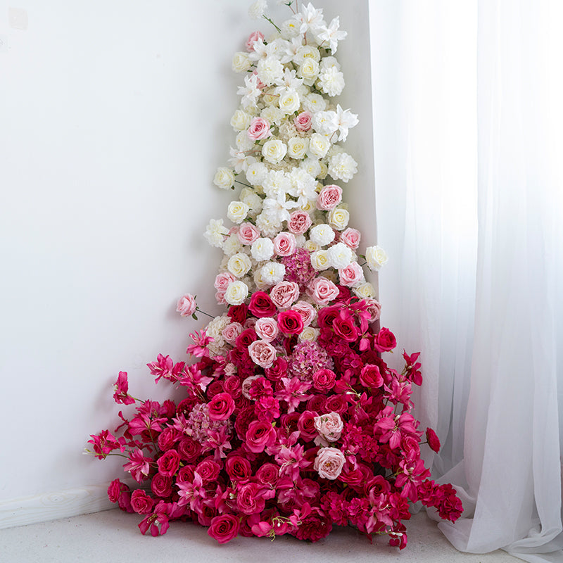 Cascada Floral en Degradado Rosa y Blanco, Arreglo de Flores Artificiales para Fondo de Boda o Decoración de Evento FA-236