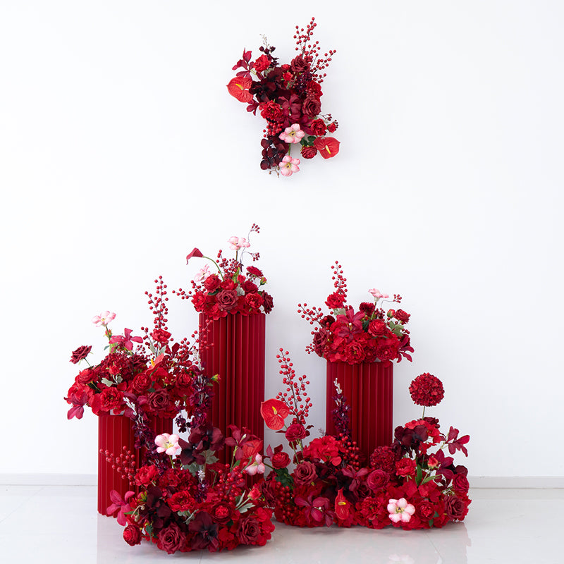 Valar Flower Luxury Red Artificial Flower Arrangement Set for Wedding Decor, Event Backdrop & Celebration Centerpieces FA-304