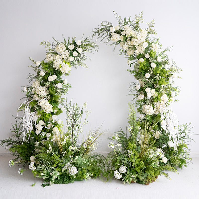 Botanical Horn Arch with White Roses – Artificial Flower Structure for Garden Weddings and Photoshoots VA-365