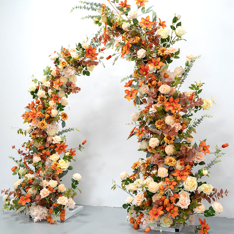 Valar Autumn Harvest Horn Arch, Artificial Floral Backdrop, Warm-Toned Wedding Ceremony Decor, Rustic Event Photography Prop VA-346