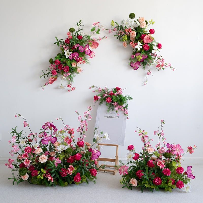 Pink & Fuchsia Faux Flower Arrangement – Vibrant Wedding Welcome Sign & Table Styling Set FA-271