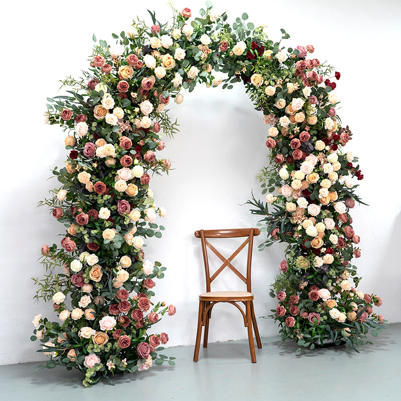 Warm Toned Faux Floral Arch – Vintage-Inspired Wedding Backdrop for Indoor and Outdoor Events VA-357