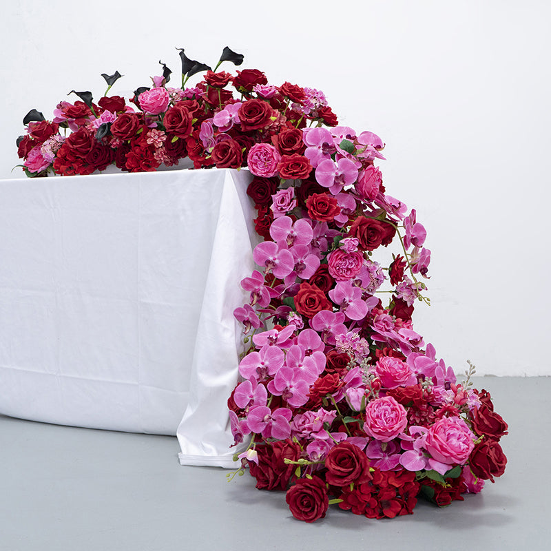 Corredor de mesa de boda floral romántico en rojo y rosa, arreglo de flores artificiales, decoración para recepción y exhibición de eventos FA-217