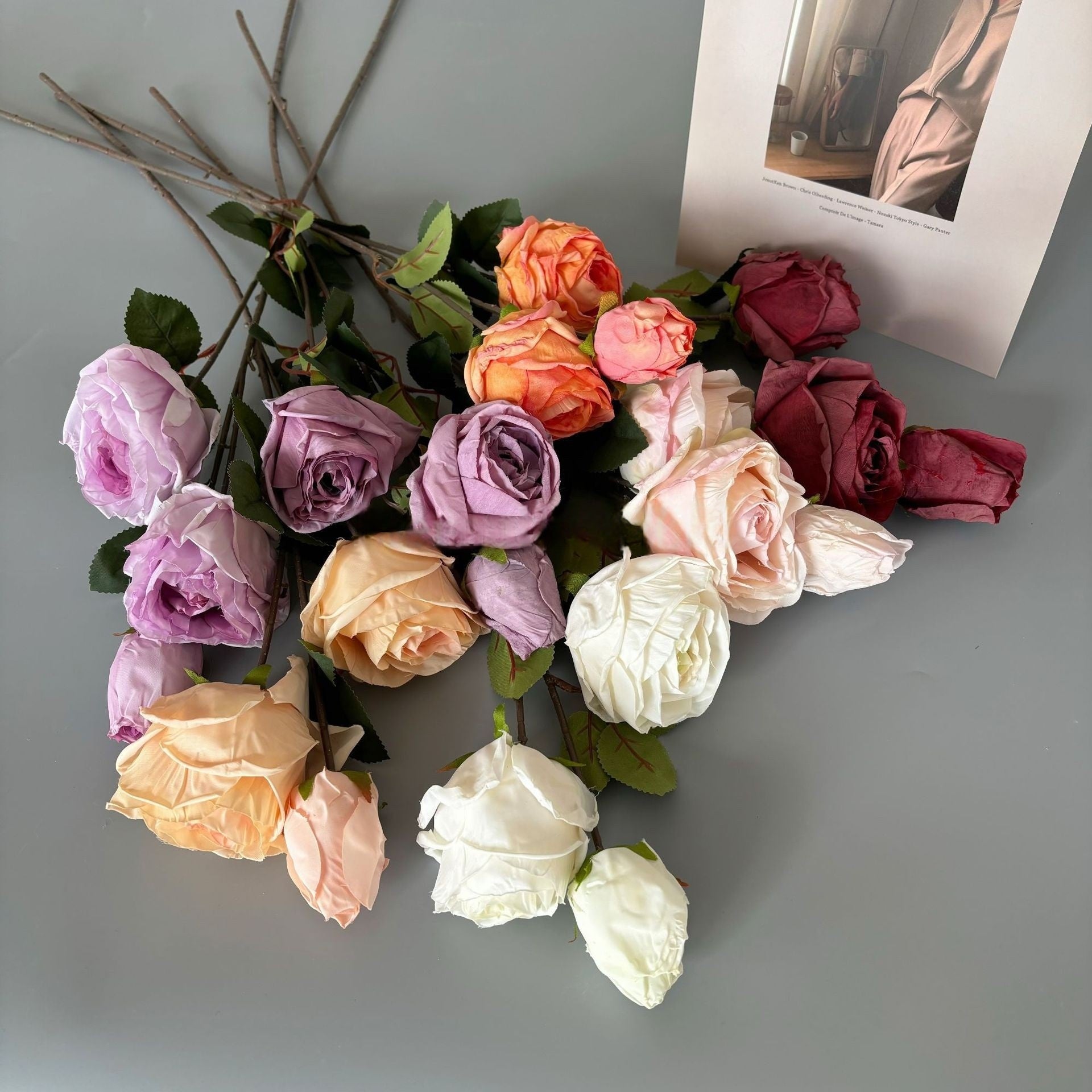 Valar Flower Vintage Edge-Burnt Artificial Rose – Realistic Gradient Petal Snow Mountain Rose Stem FS-1077