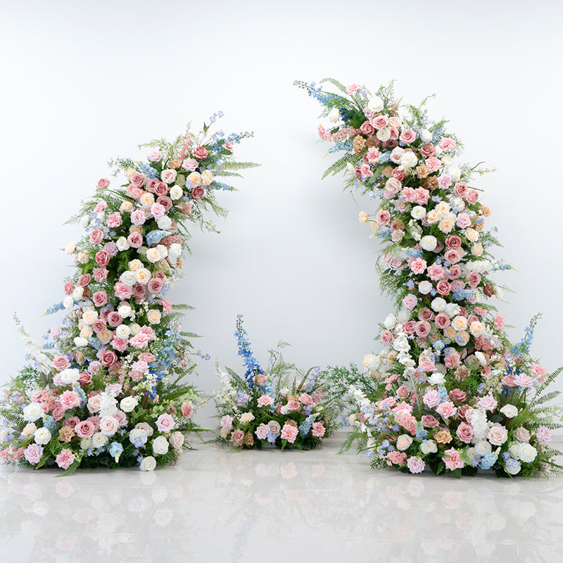Eleganter Blumenbogen in Mondform für die Hochzeitszeremonie – Künstlicher Blumenbogen für Hochzeiten, Veranstaltungen und besondere Anlässe