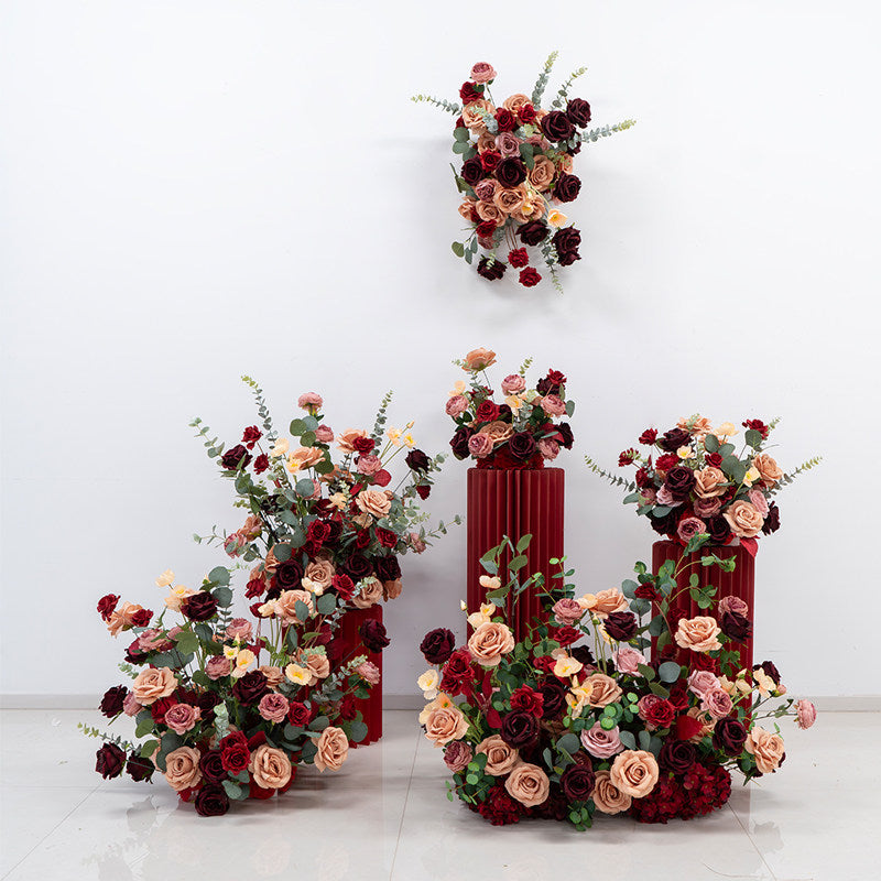 Valar Flower Luxury Burgundy Champagne Faux Rose Arrangements for Wedding & Event Styling FA-317