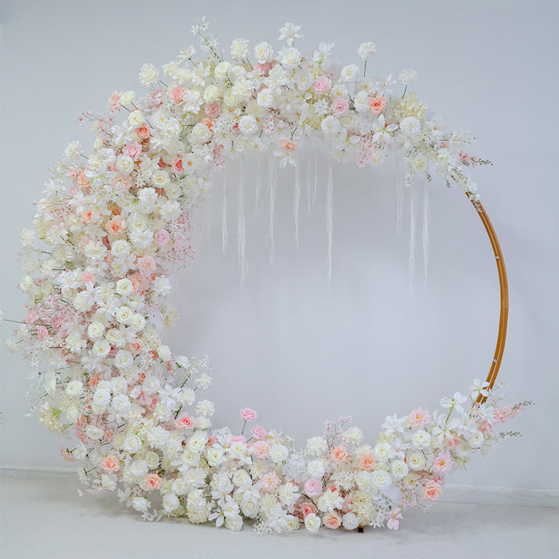 Arche florale élégante en forme de lune pour cérémonie de mariage - Arche de fleurs artificielles pour mariages, événements et occasions spéciales