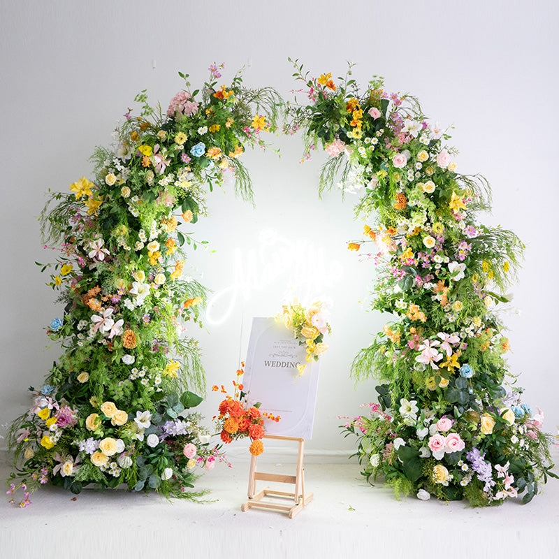 Arche florale élégante en forme de lune pour cérémonie de mariage - Arche de fleurs artificielles pour mariages, événements et occasions spéciales