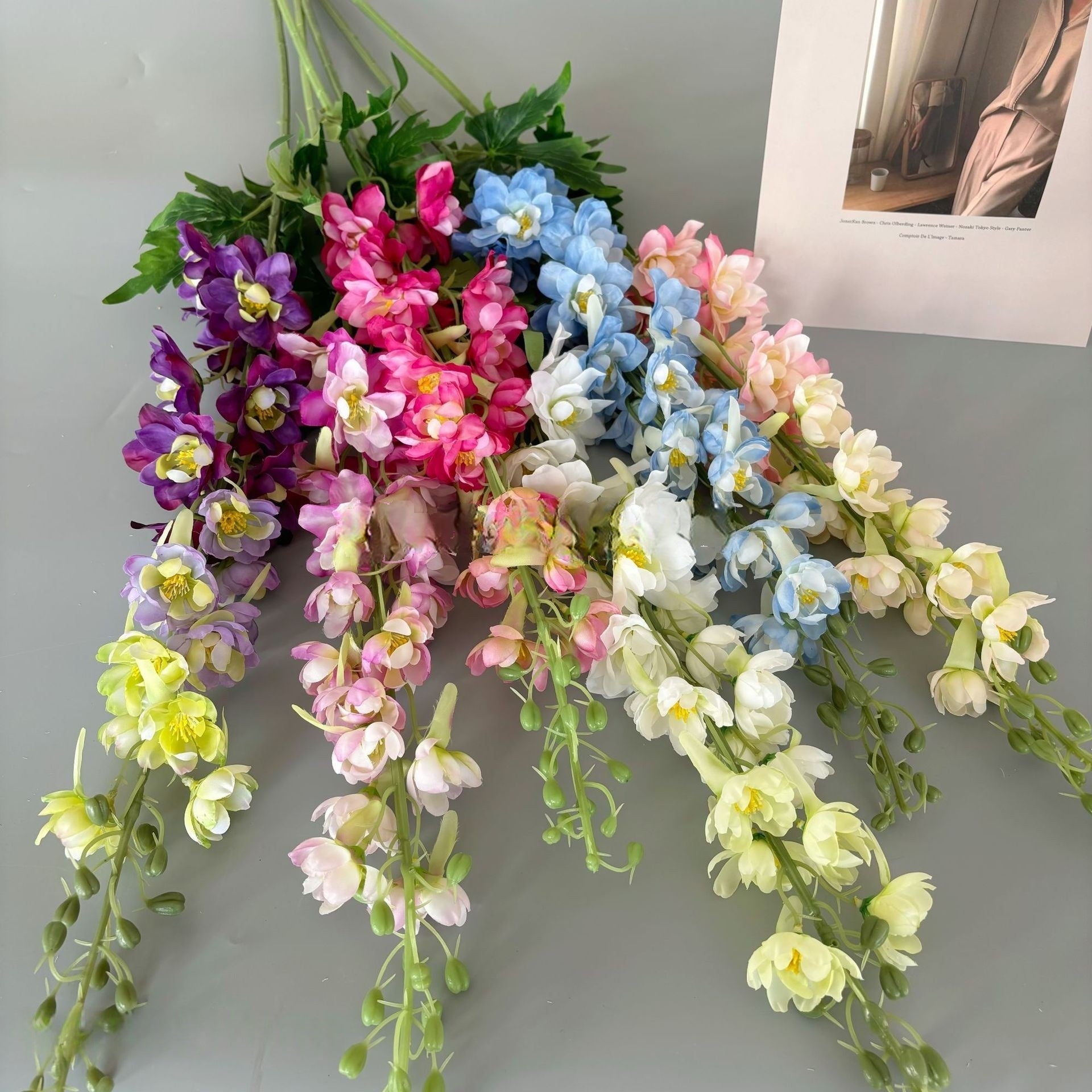 Valar Flower Realistic Delphinium Stem – Tall Faux Larkspur for Wedding & Home Arrangements FS-1055