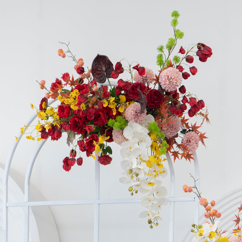 Valar Flower Oriental Style Red Wedding Wall Floral Arrangement Set – Artificial Flower Decoration for Ceremony & Event Backdrop FA-281
