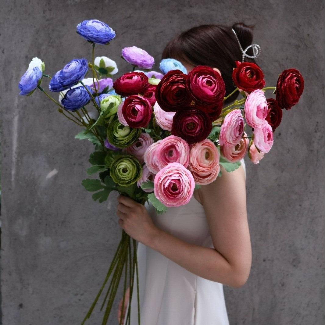 6-Head Dreamy Ranunculus Artificial Flower – Lifelike Bloom for Wedding & Decor FS-1043
